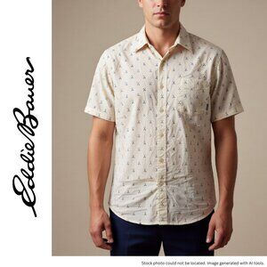 Eddie Bauer Men's Medium Classic Fit Short Sleeve Button Down Oar Pattern